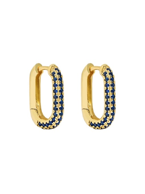 18K gold [blue stone] 925 Sterling Silver Cubic Zirconia Geometric Vintage Huggie Earring